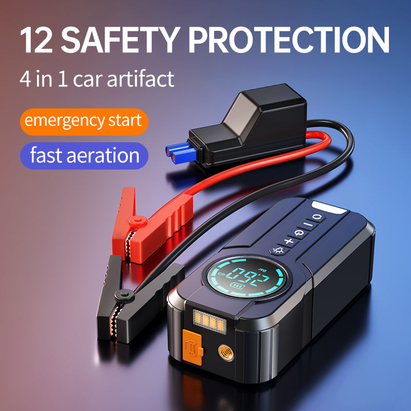 Car Jump Starter Air Pump Power Bank Lighting Portable Air Compressor 4 in 1