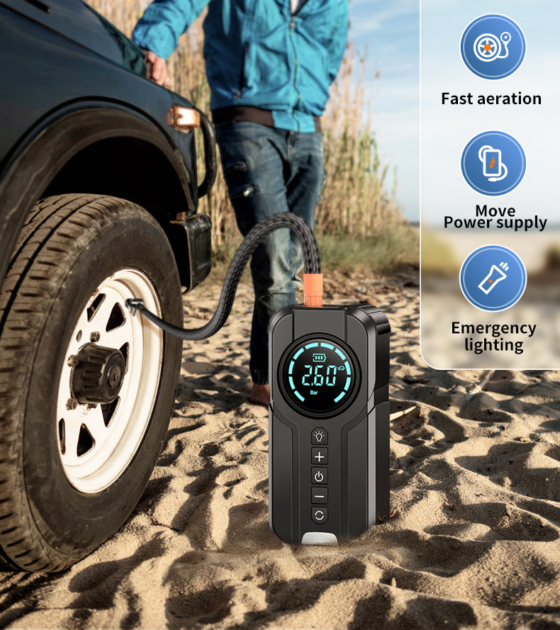 Car Jump Starter Air Pump Power Bank Lighting Portable Air Compressor 4 in 1